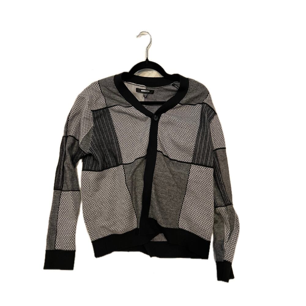 Novamen Black and White Cardigan Sweater Mens Med